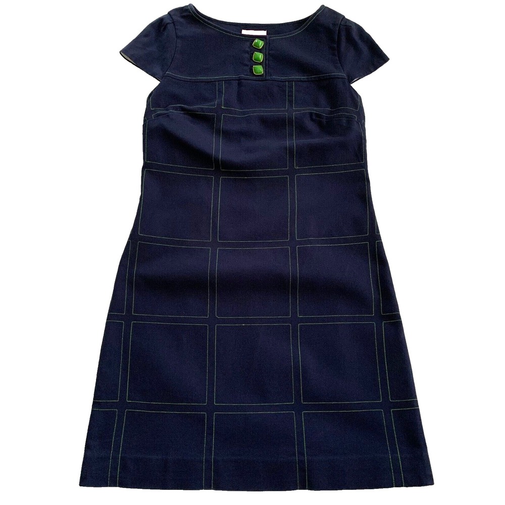 Lilly Pulitzer Navy Cap Sleeve Shift Dress Green Square Stitching 2 0 XS Cotton